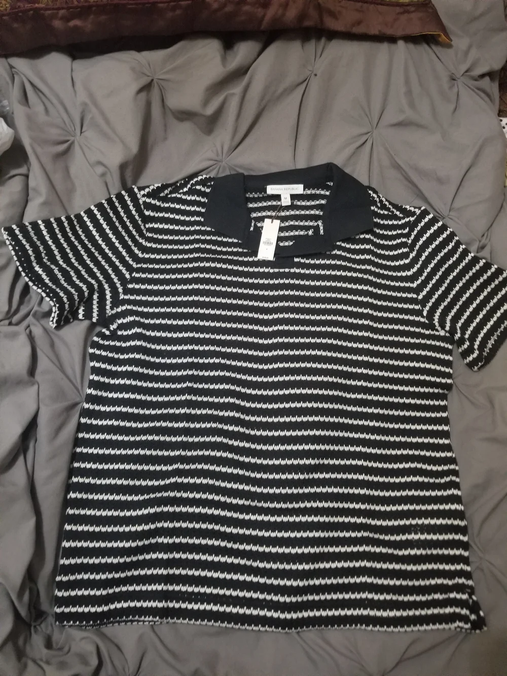 Banana Republic Black and White Striped Crew Sweater